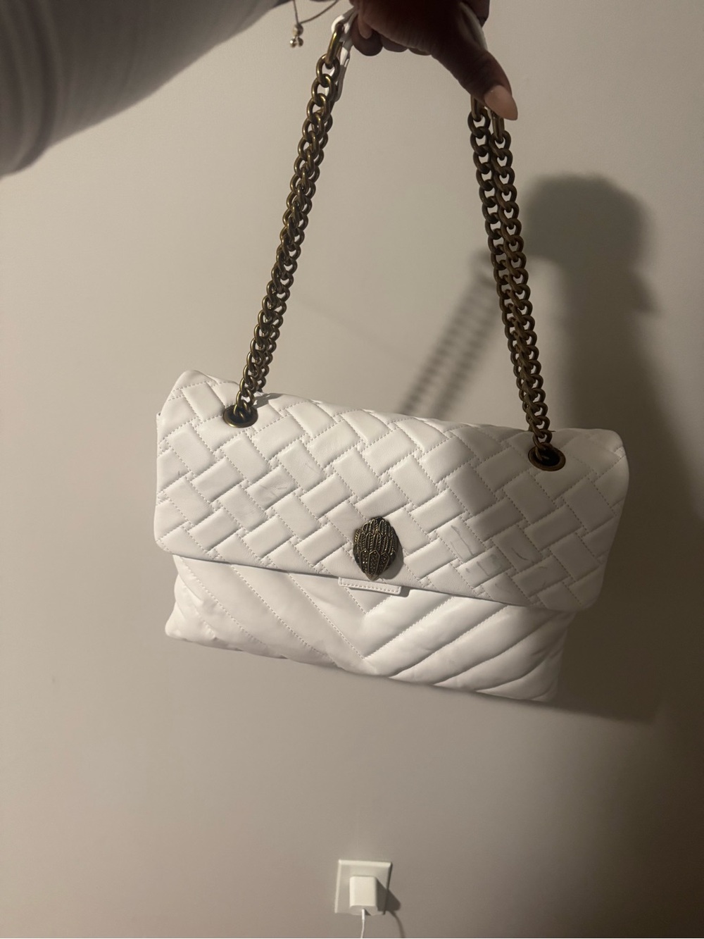 Kurt Geiger White Quilted Shoulder Bag with Gold Chain